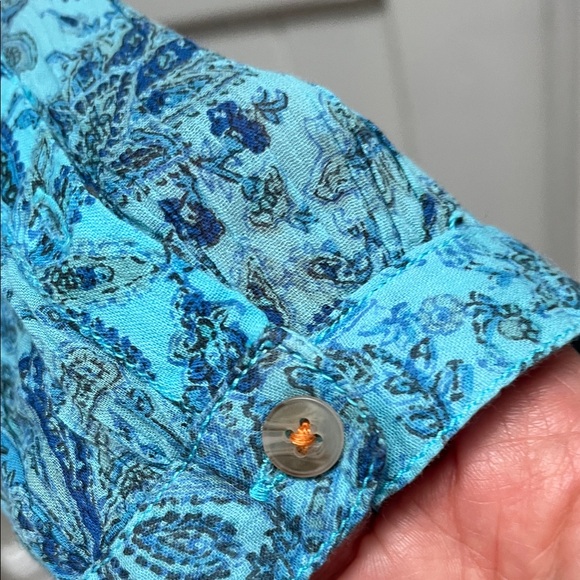 Pilcro Paisley Button-Front Blouse in Mustard and Blue - Picture 5 of 9